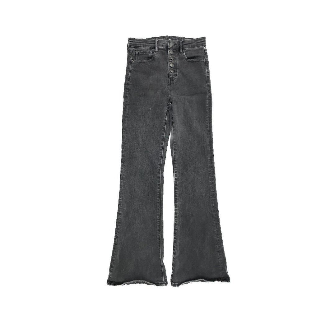 American Eagle Flare Jeans Women 4 Black Highest Rise Button Fly Denim‎